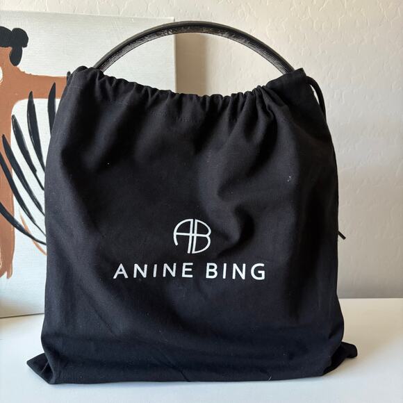 Anine Bing Elly Shoulder Bag‎ Croc Embossed Black Leather Purse - Picture 9 of 10